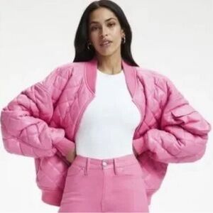 Good American Pink “leather” bomber jacket
